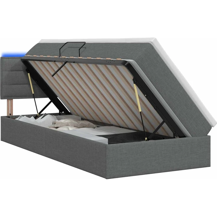 vidaXL LED-Speicherbett mit Matratze Dunkelgrau 100 x 200 cm Stoff 3458980 – Bild 2