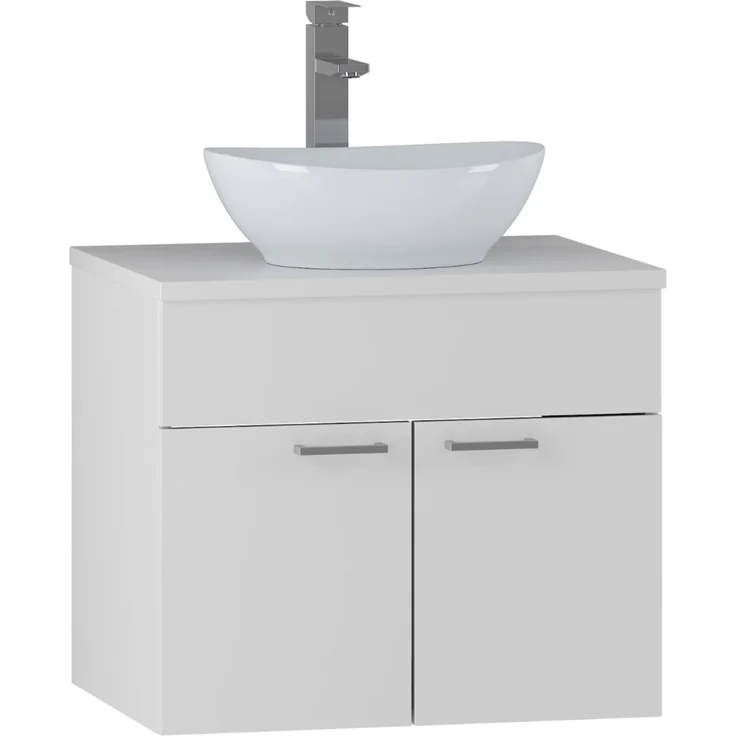 Badplaats Waschbeckenunterschrank Colorado 60x46 cm Weiß Matt - Hängender Badezimmerschrank mit 2 Schubladen – Bild 1