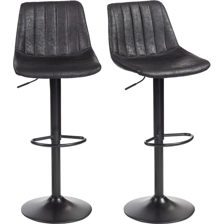 2er-Set Barhocker im Retrodesign, inkl. Fußstütze, höhenverstellbar, Gaslift, Schwarz--Schwarz--110x43x46.5cm--YOUDENOVA