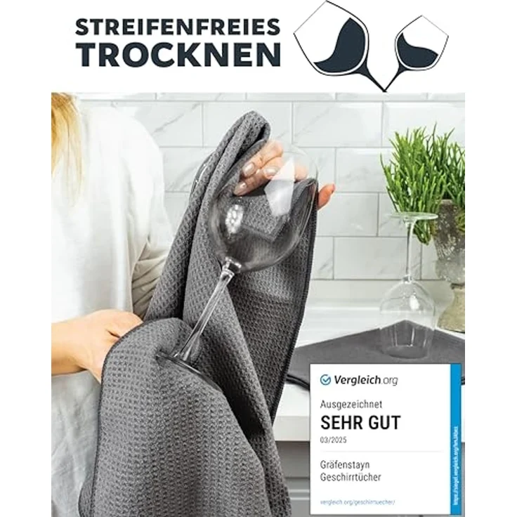 Gräfenstayn Geschirrtuch Geschirrtücher Microfaser saugstark fusselfrei Waffelstruktur, (4-tlg), Geschirrtücher Microfaser, saugstarke & fusselfreie Waffelstruktur – Bild 3