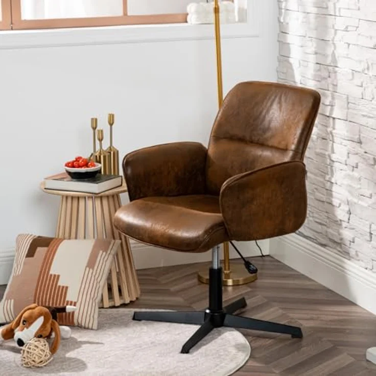 MEUBLE COSY Bürostuhl Ergonomisch Schreibtischstuhl mit höhenverstellbar Armlehnen 360° Drehbar Schminkstuhl Sessel für Büro Wohnzimmer Schlafzimmer Vanity, Wildleder, Braun – Bild 5