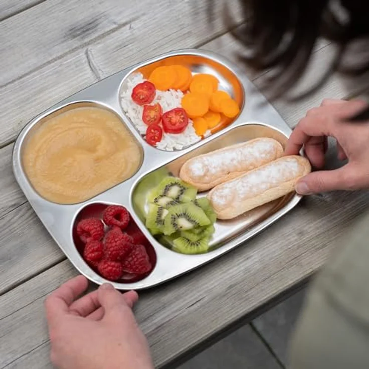 THERMOBABY Tablett mit Fächern aus Edelstahl, für Kinder, 4 Fächer, langlebig | Tablett aus Edelstahl mit 4 Fächern, leicht, robust, spülmaschinenfest, nimmt weder Geschmack noch Gerüche an, langlebig. – Bild 5