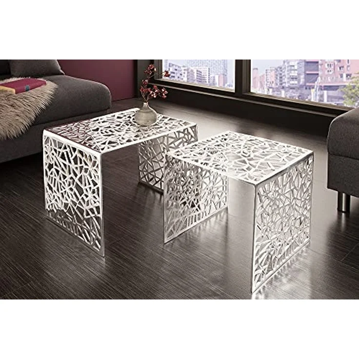 riess-ambiente Couchtisch ABSTRACT 49cm silber (Set, 2-St), Wohnzimmer · Metall · eckig · Handarbeit · Gap Design · Modern – Bild 5