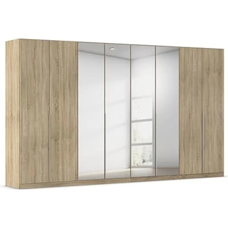 Rauch Möbel Alabama, Kleiderschrank für Schlafzimmer, Kinderzimmer, Wohnzimmer, Garderobe, Flur, 8-türig, Spiegel, mit Zubehör Premium, Farbe Eiche Sonoma, Holz, Breite 360 cm – Bild 1