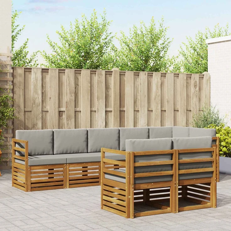 vidaXL Outdoor-Sofagarnitur 8 stk. 8-Sitzer Natur und Hellgrau 3374991 – Bild 1