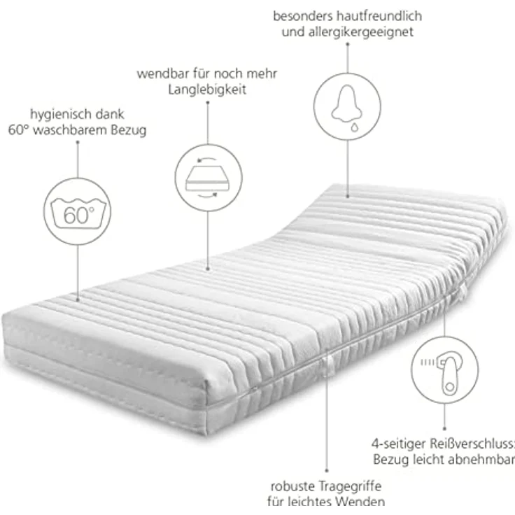 Latexmatratze Latexmatratze Ergo-NATURA Härtegrad H3 (RG 75. ., RAVENSBERGER Matratzen, Härtegrad H 3 (RG 75) 80x200 cm mit Baumwoll-Doppeltuch-Bezug – Bild 4