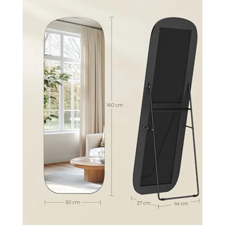 SONGMICS Ganzkörperspiegel, 160 x 50 cm, Standspiegel mit runden Ecken, Rahmen aus Aluminiumlegierung, Hartglas, für Schlafzimmer, Wohnzimmer, Garderobe, tintenschwarz LFMDE029B01 – Bild 6