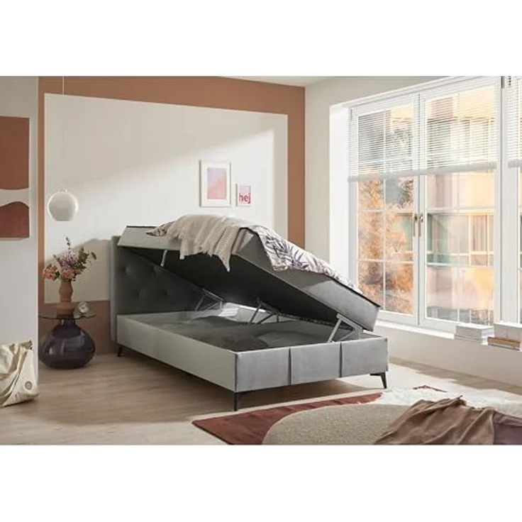 CORNWILL Boxbett 120x200, Grau - Modernes Einzelbett mit Bettkasten - 121 x 102 x 210 cm (B/H/T) – Bild 4
