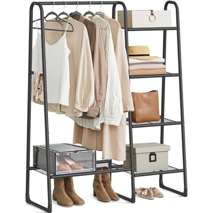 SONGMICS Kleiderständer, Wäscheständer mit 5 Ablagen, Metallrahmen, 40 x 101,7 x 153,3 cm, für Schlafzimmer, Wohnzimmer, Eingangsbereich, tintenschwarz HSR138B01 – Bild 2