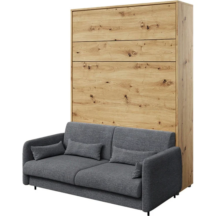 MEBLINI Schrankbett BC-12 - 160x200cm Vertikal - Artisan Eiche/Dunkelgrau - mit Sofa - Wandbett mit Lattenrost - Klappbett mit Schrank - Wandklappbett - Murphy Bed – Bild 1