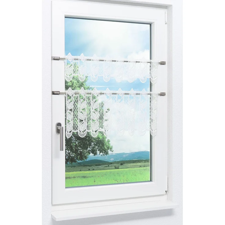 Scheibengardine Plauener Spitze Blättergirlande #1W (Bx H) 92cm * 17cm weiß – Bild 5