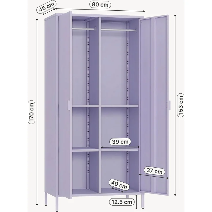 Kleiderschrank Esteli 170x80x45 cm Stahl Hellviolett [en. casa] – Bild 2