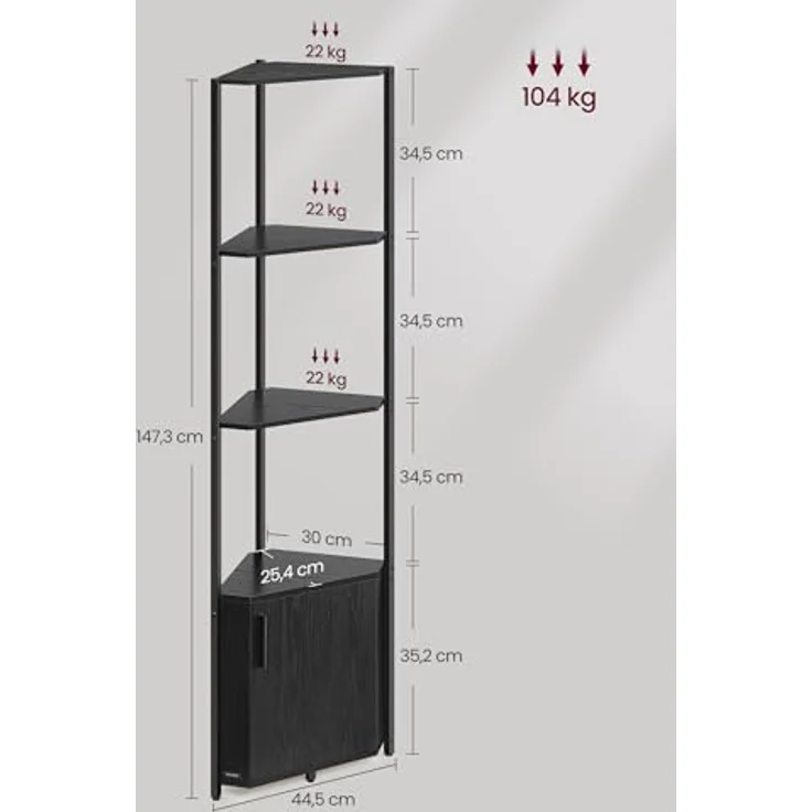 VASAGLE Eckregal mit Stauraum, Standregal, Aufbewahrungsregal mit 5 Ebenen, Regal, für Wohnzimmer, Schlafzimmer, Küche, Badezimmer, ebenholzschwarz-tintenschwarz LBC580B01 – Bild 4