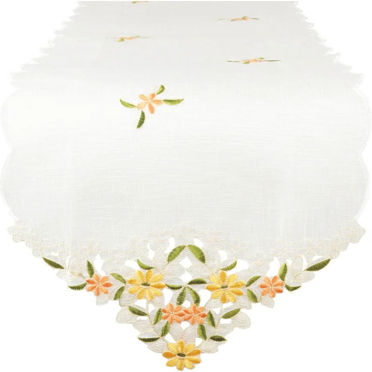 ARSVITA Tischläufer mit Stickerei, mit Blumen oder Schmetterlingen bestickter 35x140cm Läufer für den Tisch, in vielen verschiedenen Designs verfügbar (Farbe: Grün - Gelb) – Bild 1