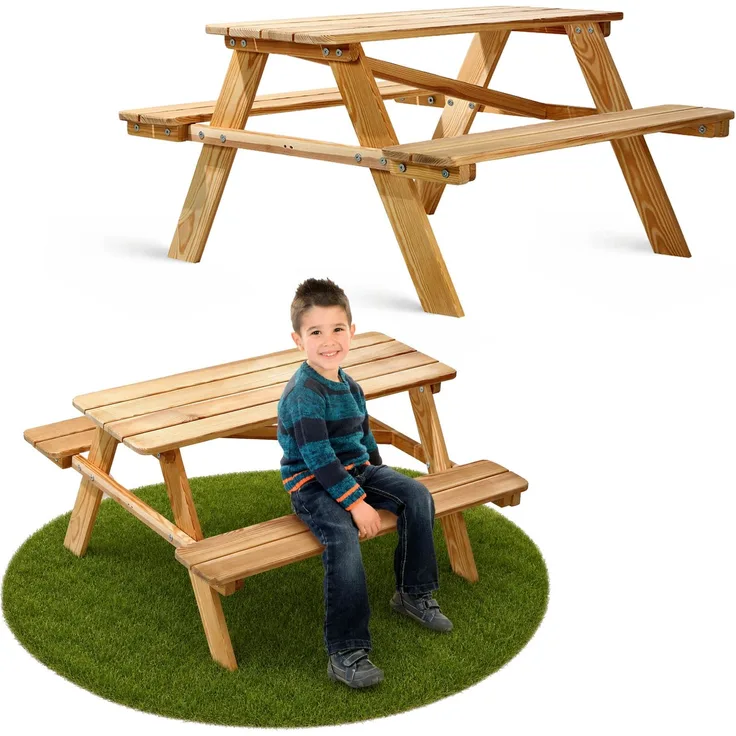 KADAX Gartenbank. Holzbank für Kinder mit Tisch und Tisch für den Garten