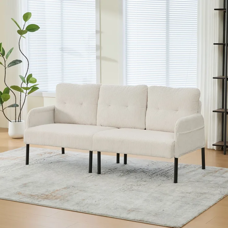 LVHOM 3-Sitzer Sofa mit Metallsockel, Polstersofa mit Seitentaschen, Loungesofa aus Cordstoff, Ergonomisches Stoffsofa, 171x72x80cm