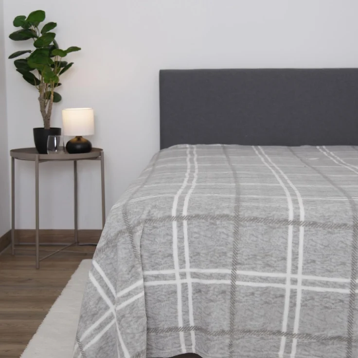 Kuscheldecke ( Grau ) XXL - 220x240cm - hochwertige Fleecedecke, große weiche Wohndecke Karo Muster - kuschelig weich – Bild 1