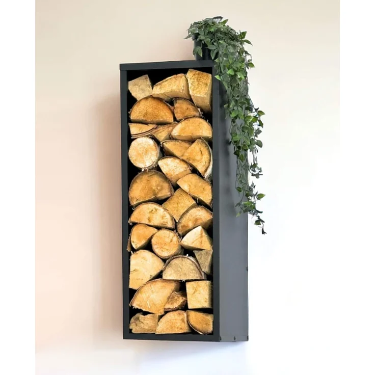DanDiBo Kaminholzregal Wand Innen Metall Schwarz 80 cm mit Rückwand Wandmontage Hängend Kaminholzständer 96542 Holzkorb Kaminholzhalter – Bild 1