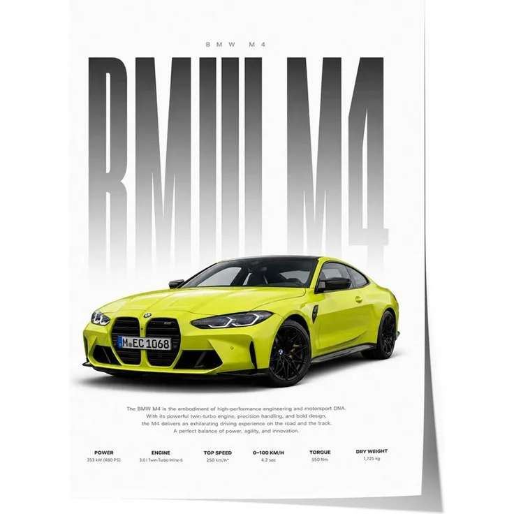 JUSTGOODMOOD Poster Sportwagen Gelb Geschenkidee Performance Coup Wandbild Deko Print ohne, (1 St)