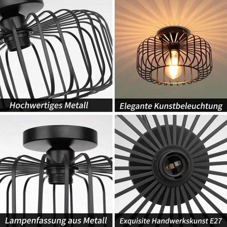 POPOLIC LED Deckenleuchte Vintage Deckenleuchte Küche Industrial Hängeleuchte mit Glühbirne, Hängeleuchte aus Metall für Wohnzimmer Büro Küche Balkon – Bild 4