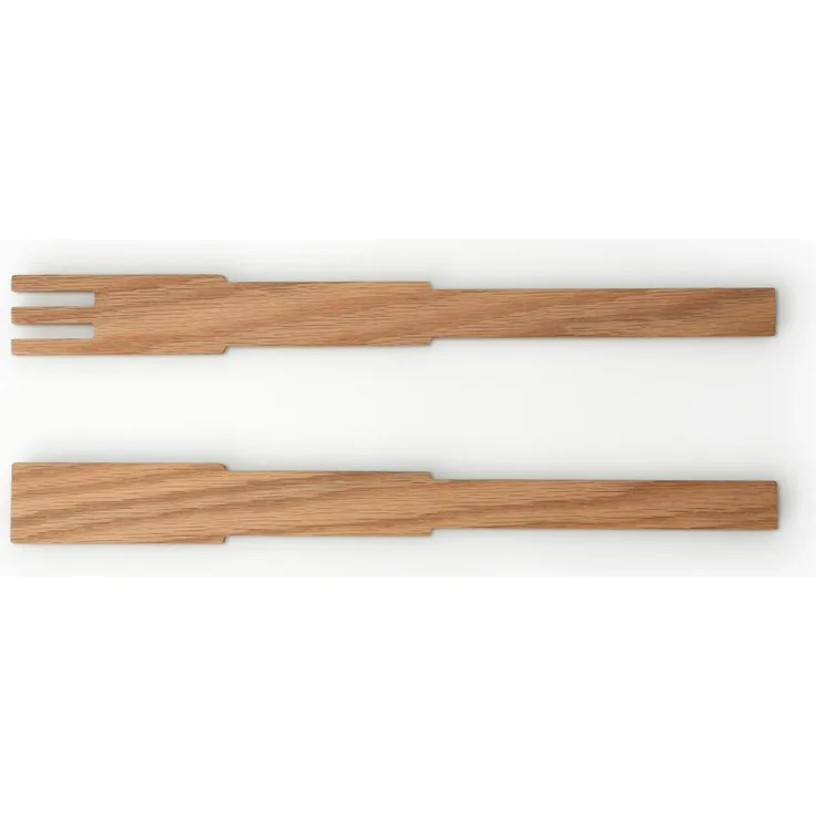 Continenta Salatbesteck Pixel, 2-tlg, Salat Besteck, Salatgabel, Salatlöffel, Holzbesteck, Eichenholz, L 35 cm, 4166