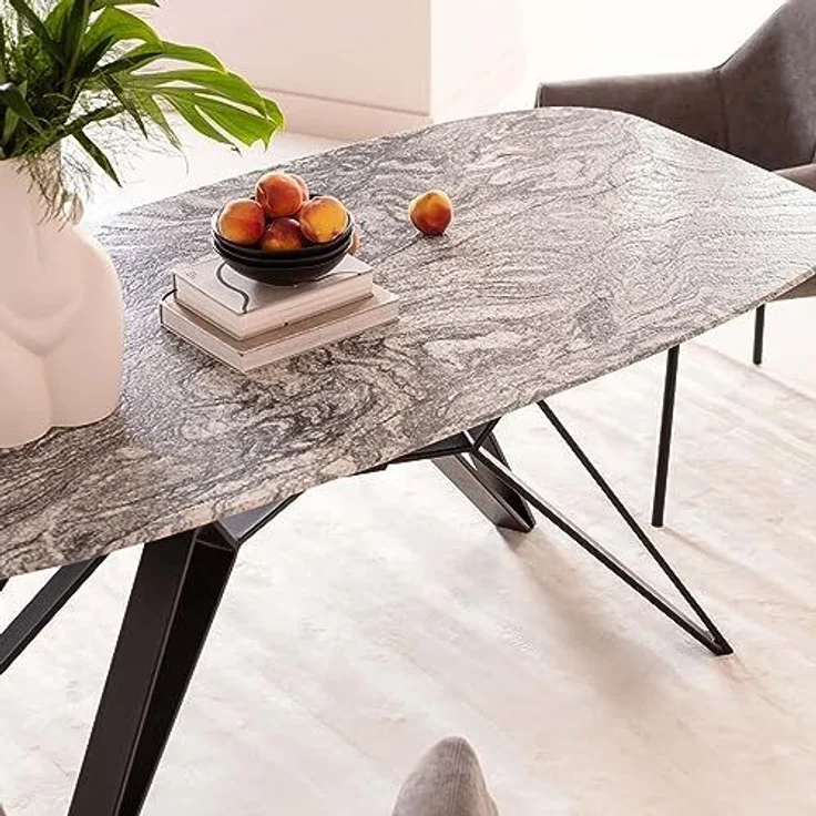 Kare Design Tisch Okinawa, Schwarz, 4-6 Personen, Tischplatte aus Granit, Hochwertig, Langlebig, Esszimmertisch, Besprechungstisch für Office, Stahlgestell, 76 x 180 x 90 cm (HxBxT) – Bild 3