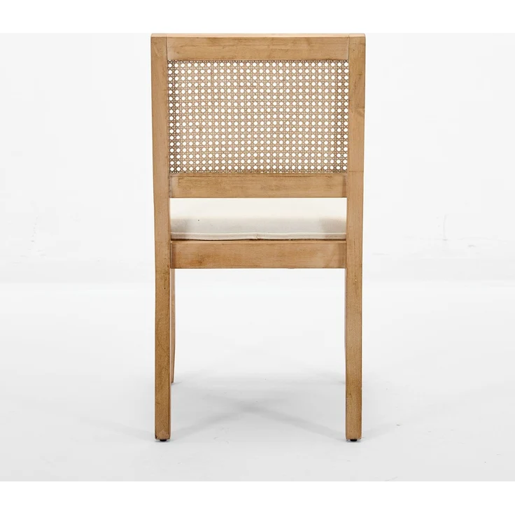 2er-Set Rattan-Esszimmerstühle, Landhausküchenstühle mit Rohrgeflecht-Rückenlehne, Mid-Century-Modern-Stühle mit Naturholzrahmen, weiche Schaumstoff- und S-Federkissen für die Küche, Beige, CA2883BG – Beige – 56 x 48 x 86,5 cm – YOUDENOVA – Bild 7
