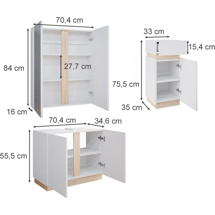 Badmöbel-Set Gloria Weiß 3-teilig Vicco – Bild 3