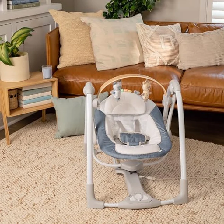 Ingenuity Swing 'n Go Babyschaukel & Babywippe Chambray mit Spielbogen, 5-Punkt-Sicherheitsgurt, 5 Schaukelgeschwindigkeiten, 8 Melodien, WhisperQuiet-Technologie – Bild 14