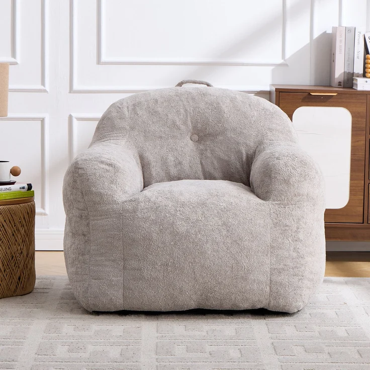Sitzsack-Sessel in Hellgrau 95cm×95cm×79cm aus Samtoptik mit Armlehnen und ergonomischer Rückenlehne – Bild 5