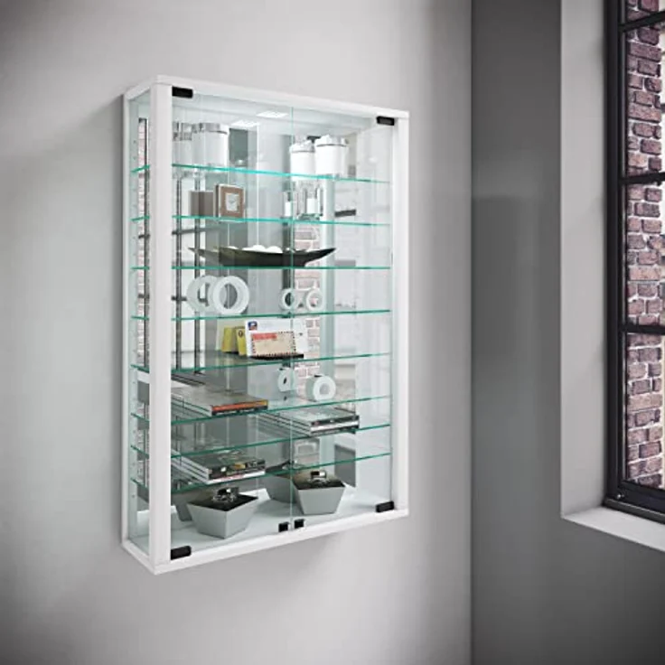 MID.YOU Hängevitrine, Weiß, aus Glas, 8 Fächer, 59x91.3x18 cm, verschiedene Holzdekore erhältlich – Bild 2