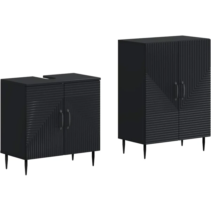 vidaXL 2-teiliges Badezimmer Schrank Set HAARLEM Schwarz Holzwerkstoff 3417613 – Bild 2