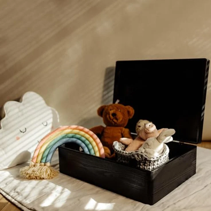 Creative Deco Holzkiste XL Große Holzkiste mit Deckel, 40x30x14 cm, Erinnerungsbox Baby, abgerundete Kanten – Bild 3