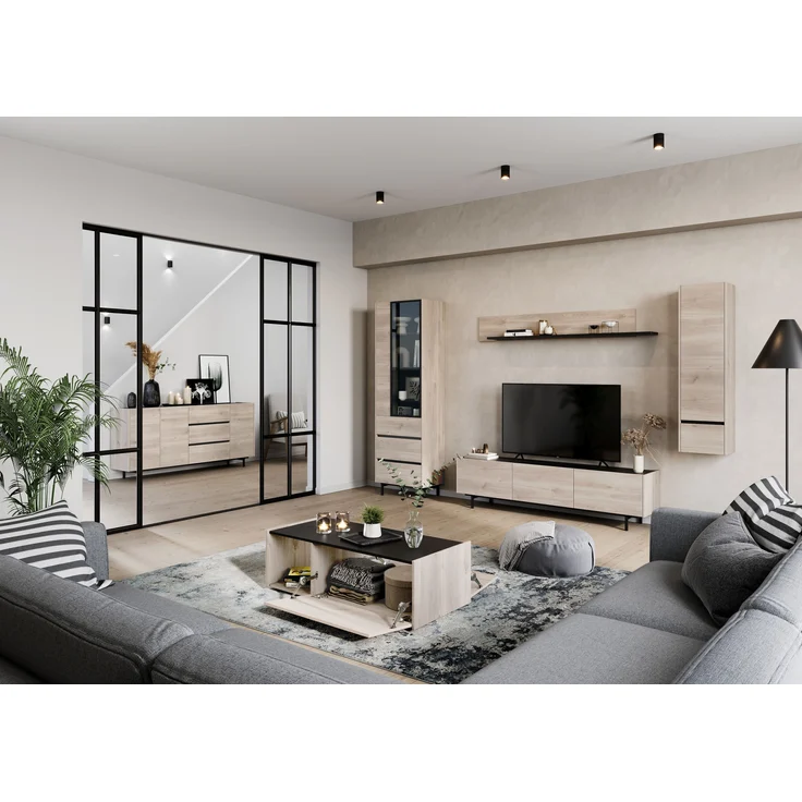 Germania Couchtisch 1300-627 GW-Cantoria, in Eiche/Schwarz, mit zwei Klappen, 112 x 37 x 53 cm (BxHxT) – Bild 7