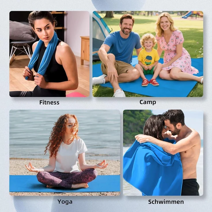3er-Set Mikrofaser Handtuch Sporthandtuch Strandtuch Fitness blau – Bild 2