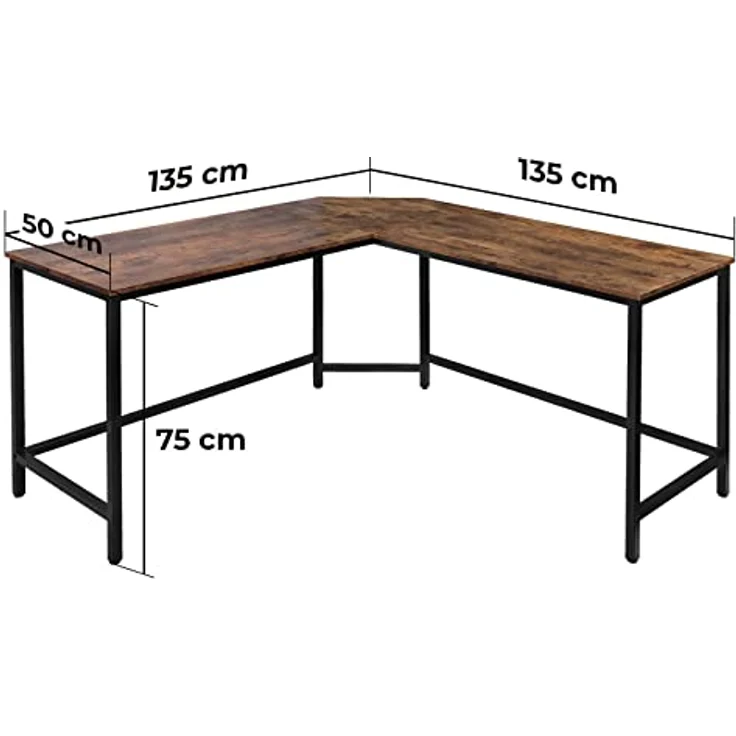 VENDOMNIA Schreibtisch industrial Design, aus Metall (Ablage oder Monitorständer, Schwarz Braun, Modellwahl, Eckscreibtisch, Computertisch, Bürotisch, L Form Arbeitstisch), Vintage Retro Laptop und PC Tisch – Bild 8
