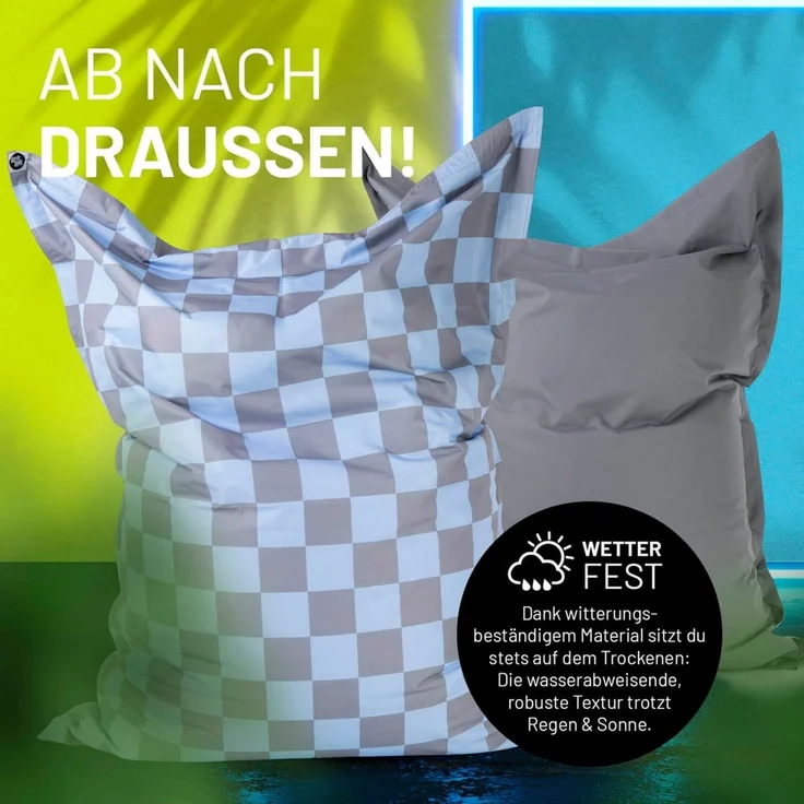 Lumaland 'Karo' Sitzsack XXL für Outdoor & Indoor, Polyester, Blau/Grau, 380 l – Bild 5