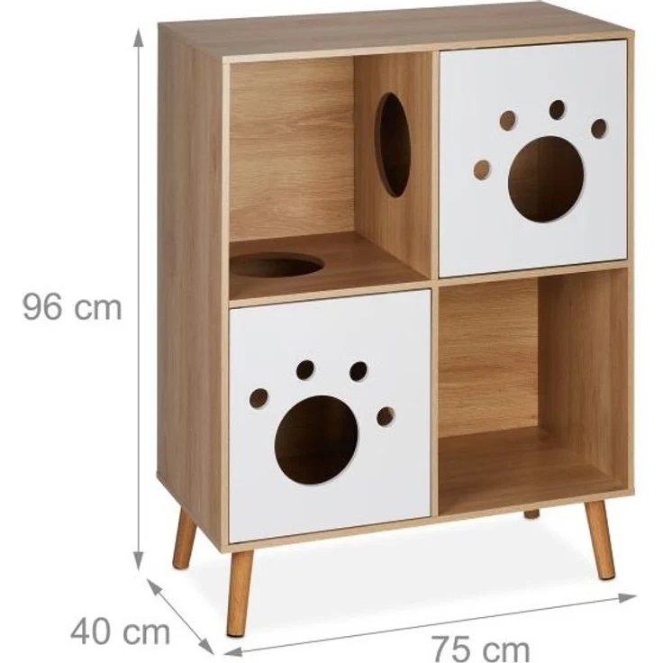 Katzenschrank mit 4 Fächern, Natur Kiefernholz, 96 x 75 x 40 cm – Bild 4