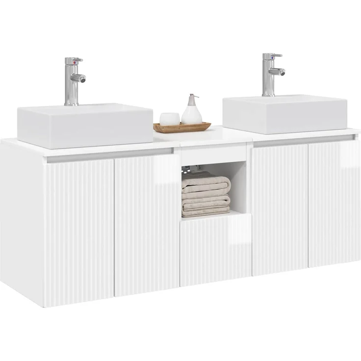 vidaXL Badezimmerschrank-Set 3 stk. Hochglanz Weiß 129 x 41 x 79,5 cm 3405651 – Bild 3