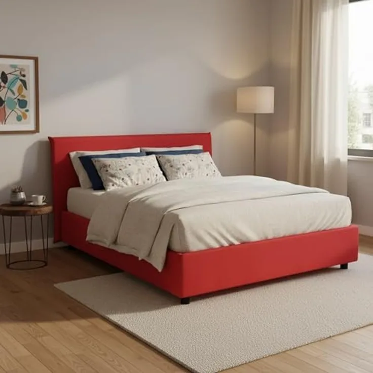 Talamo Italia - Doppelbett Beata, Stoffbett mit Stauraum, Öffnung vorne, inklusive Matratze 140x190 cm, 100 % Made in Italy, Rot