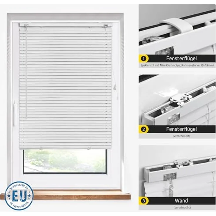 jalousiescout Jalousie LightLess Aluminium-Jalousie, 25 mm, 40 x 130 cm, weiß matt, ohne Bohren, geklemmt oder verschaubt, Aluminium, vollverdunkelnd, Feuchtraumgeeignet – Bild 3