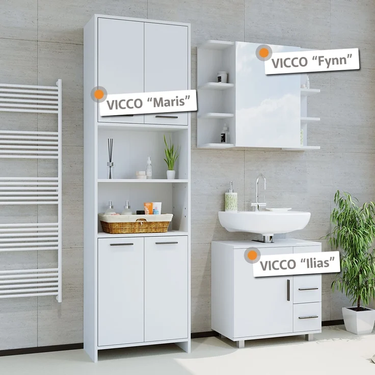 Badmöbel-Set Maris Weiß 3-teilig Vicco – Bild 2