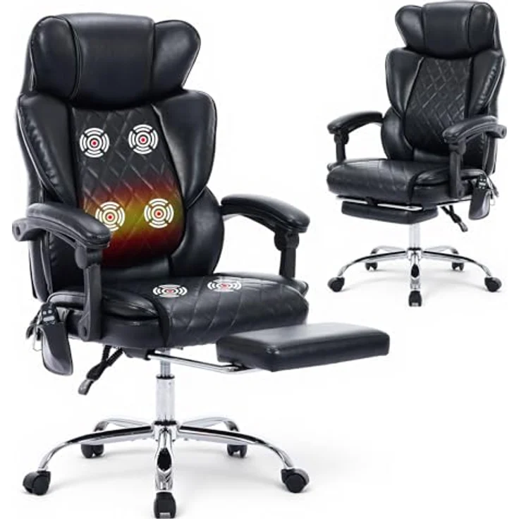 COLAMY Schreibtischstuhl mit Massagefunktion, Bürostuhl Ergonomisch mit Heizfunktion, Chefsessel mit Fußstütze, 360° Drehstuhl, 94-125° Verstellbarer Rückenlehne, für Office, Schwarz – Bild 7