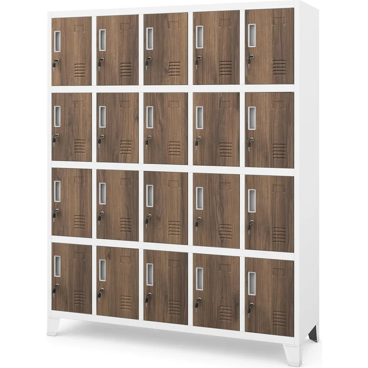 Jan Nowak Schließfachschrank Metall abschließbar 172 x 136 x 45 cm Spindschrank Fächerschrank Personalschrank Mitarbeiterschrank Sozialschrank mit 20 Fächern Lüftung Namensschild Schloss