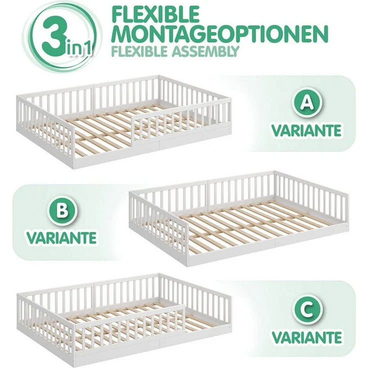 CADANI Kinderbett CADANI Timi Kinderbett Montessori Bodenbett (Rausfallschutz abnehmbar), Bodenbett mit Roll-Lattenrost – Bild 3