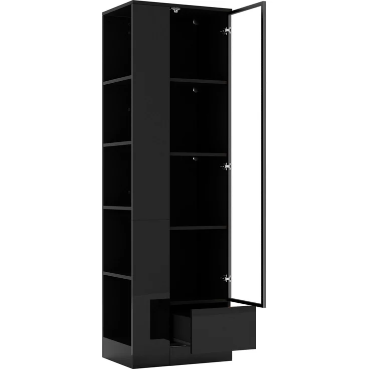Vitrine 50 x 35 x 160 cm mit Glastür, LED-Beleuchtung und Schublade – Schwarz – Bild 6