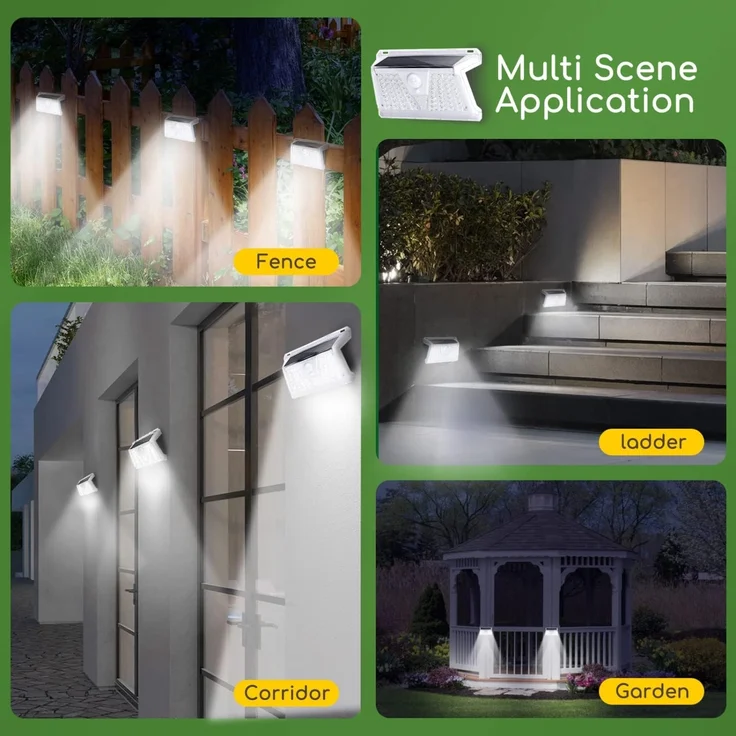 2er Pack Solar Sensor Wandleuchte Wandlampe 73LEDS 260 Lumen 6500K Kaltweiß Outdoor Lampe Außen Straßenlaterne – Bild 7