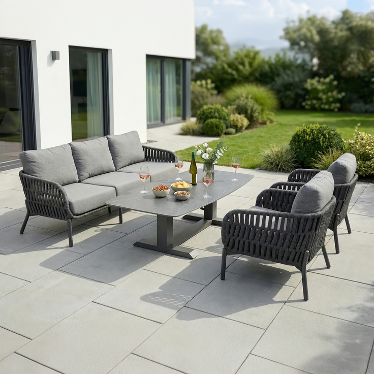 TERRANO Lifttisch 90x180, Bootsform Platte: Sintered Stone Beton-Optik, Gestell: Aluminium anthrazit – Bild 2