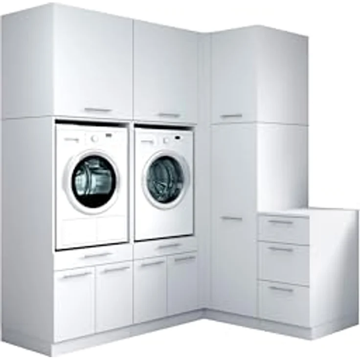 Laundreezy Waschraum Komplett-Set, Weiß - Modulares Schranksystem für Waschküche & Hauswirtschaftsraum - 203 x 238 x 68 cm (B/H/T) – Bild 1