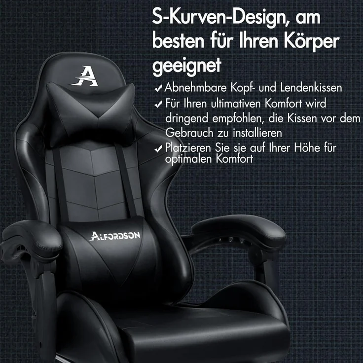 Gaming-Stuhl ALFORDSON Ergonomisch Massage PU Leder Schwarz 180kg – Bild 5
